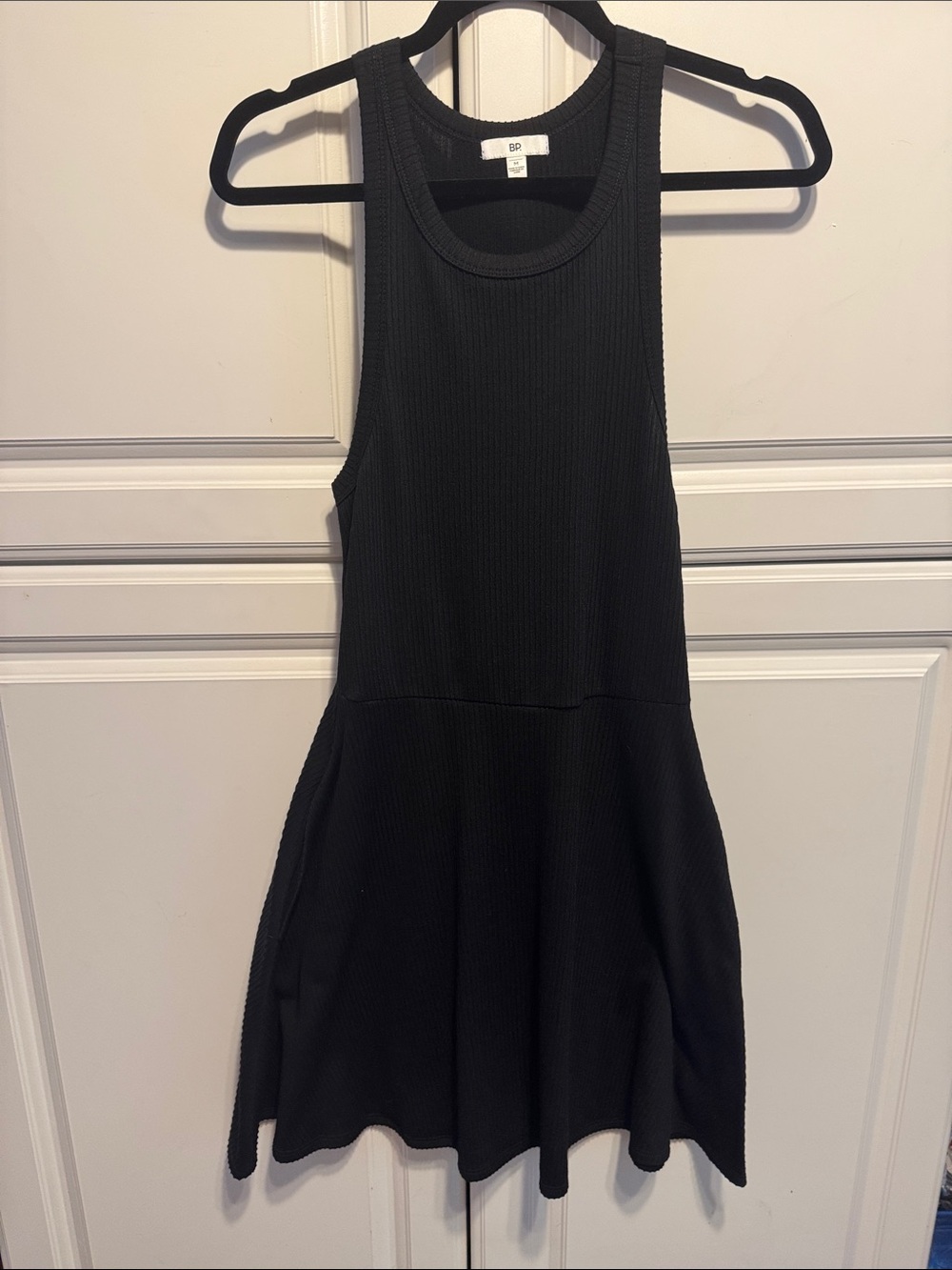 bp Black Ribbed Sleeveless Flare Dress with pockets